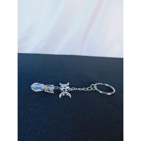 Triple Moon Pentacle Angel Keychain 4.5" - New - Witchcore Ethereal - Picture 6 of 11